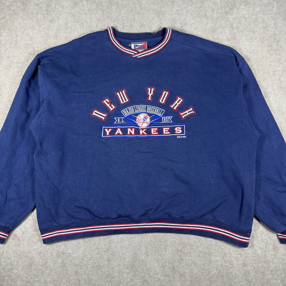 VINTAGE New York Yankees Sweatshirt Mens 2XL Blue Pro Player Embroidered MLB 90s